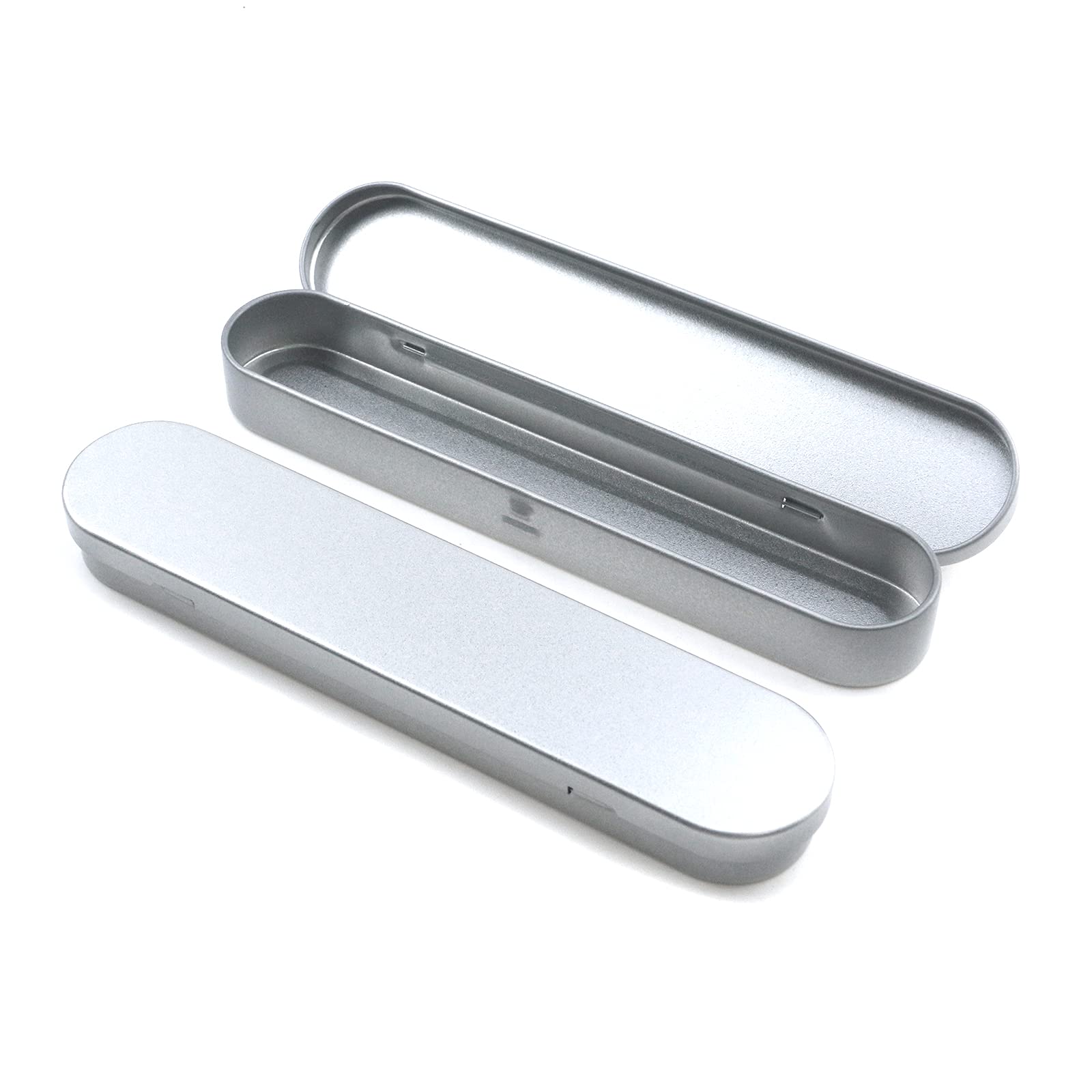 T Tulead Metal Stationery Box Pencil Case Empty Hinged Tin Box Silver Pen Holders 178X36X18Mm Stationery Box Containers Pack Of