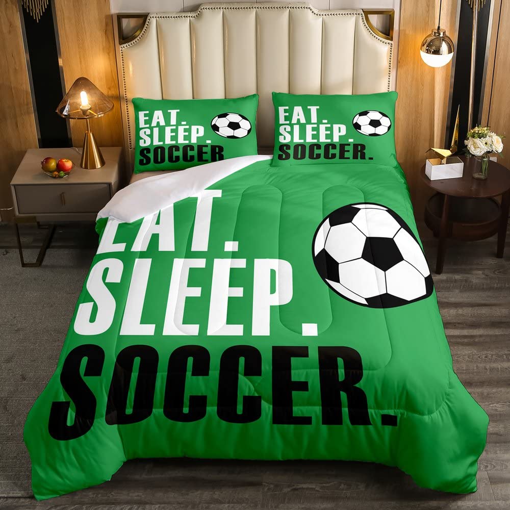 Football Comforter Soccer Ball Sports Bedding Set For Boys Girls Women Men Green Eat Sleep Football Comforter Set Ball Games Roo