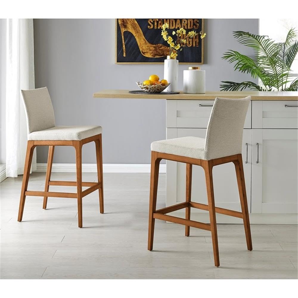 New Pacific Direct Devon 26&quot; Fabric Counter Stool in Cream (Set of 2)