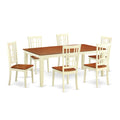 East West Furniture QUNI7-WHI-W 7 Piece Kitchen Table Set Consist of a Rectangle Dining Table with Butterfly Leaf and 6 Dining Chairs, 40x78 Inch, Buttermilk & Cherry