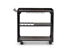 Steve Silver Furniture Sherlock Bar Cart Server, 3-Tier, Industrial Accent Design, Distressed Dark Charcoal Finish, Rustic Styling, Bottle Rack, for Kitchen, Dining Room, 20" D x 40" W x 36" H, Black
