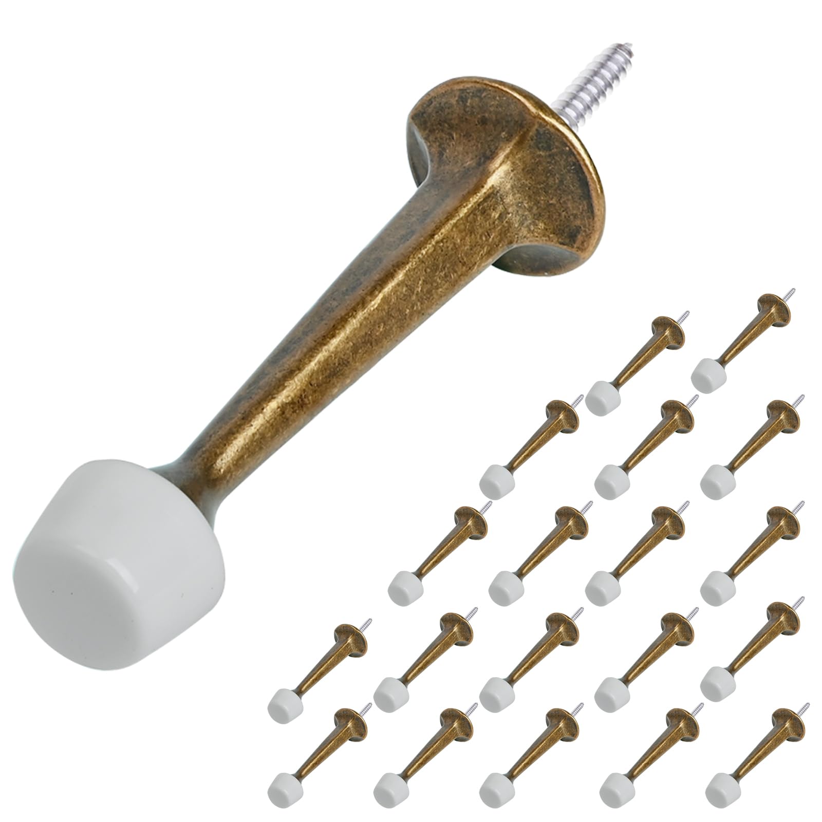 Homotek 20 Pack Heavy Duty Solid Rigid Door Stop With Soft Rubber Tip, Zinc Die Cast Door Stopper Protect Wall & Door,Brass Bron