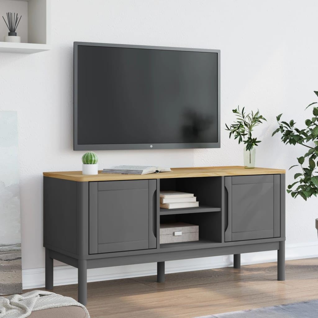 vidaXL TV Stand Floro - Gray Solid Pine Wood TV Cabinet - 44.9&quot;x16.9&quot;x21.7&quot; for 51&quot;-60.1&quot; TVs - Modern Storage Unit with Practical Doors