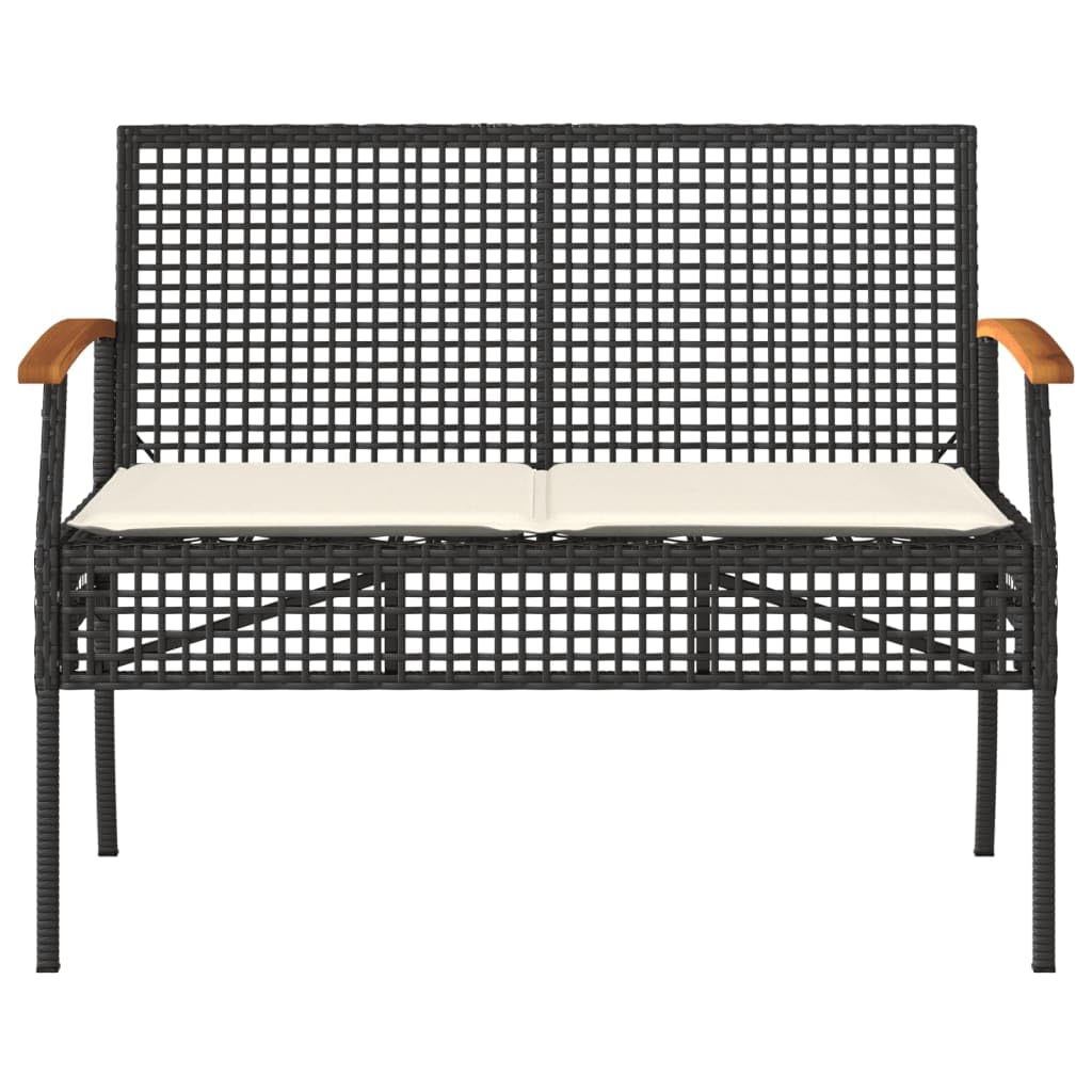 vidaXL Garden bench with cushion poly rattan and acacia wood black