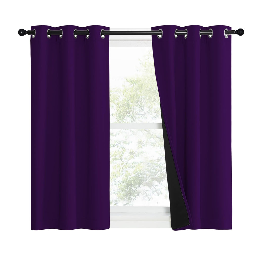 Nicetown 100% Blackout Curtains With Black Liner Backing, Thermal Insulated Curtains For Living Room, Noise Reducing Drapes, Royal Purple, 37' Wide X 50' Long Per Panel, Set Of 2 Panels