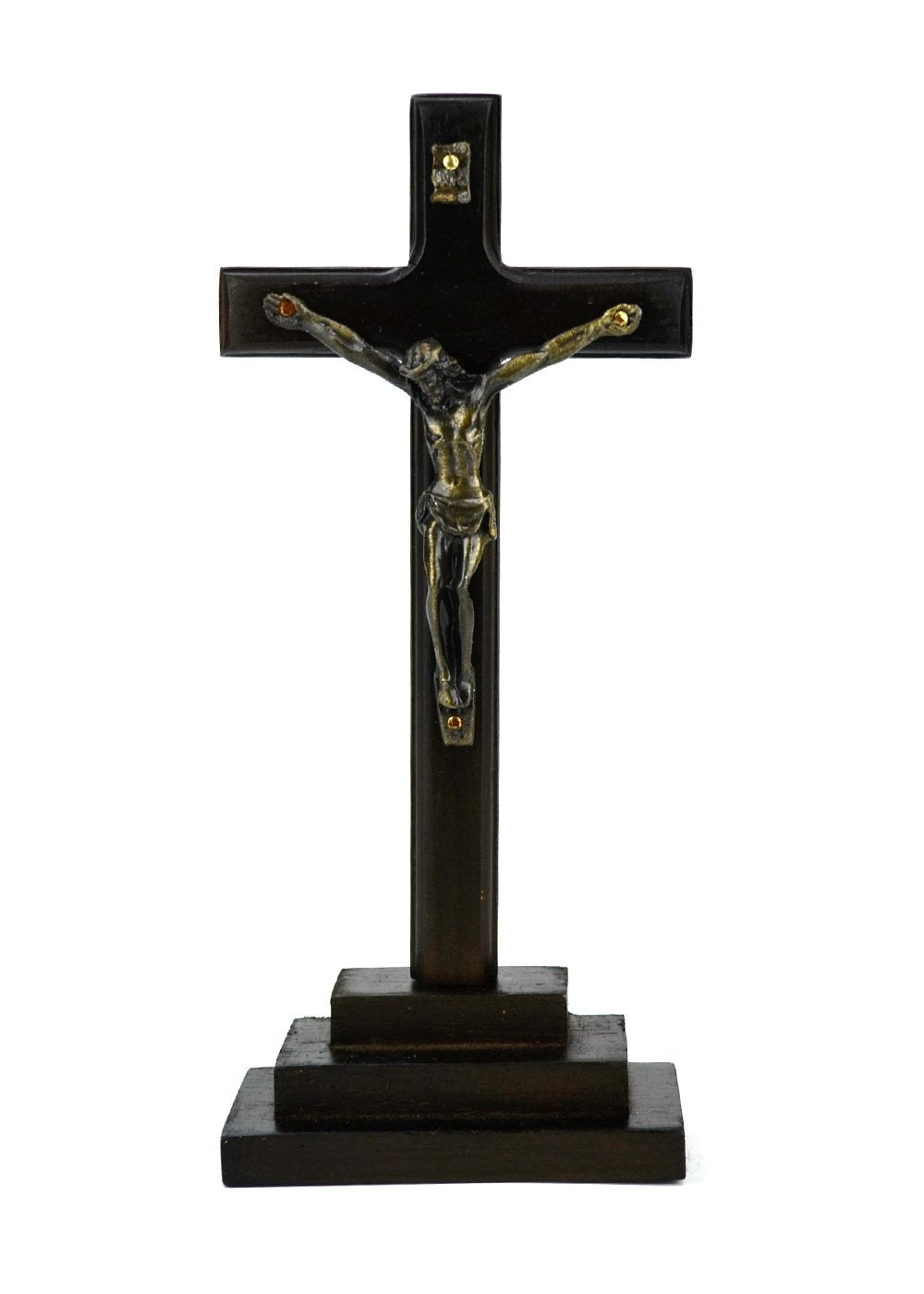 White Deer 7 1/2 Wood Cross Stand with Crucifix (Black)