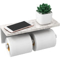Brushed Nickel Toilet Paper Holder with Shelf, New Upgrade Double Toilet Paper Holder with Storage, Marble Roll Toilet Paper Wal
