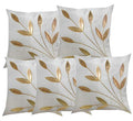Monk Matters Golden Leaves Design Dupion Silk Cushion Cover Size 16X16 Inches/40X40Cms White Color (Set Of 5 Pcs)