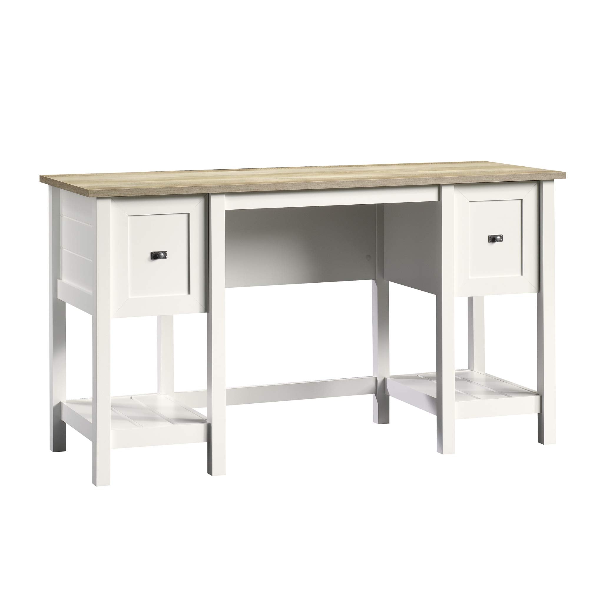 Sauder Cottage Road Computer Desk with Drawers and Storage Shelves, Small Study Desk, in Soft White finish