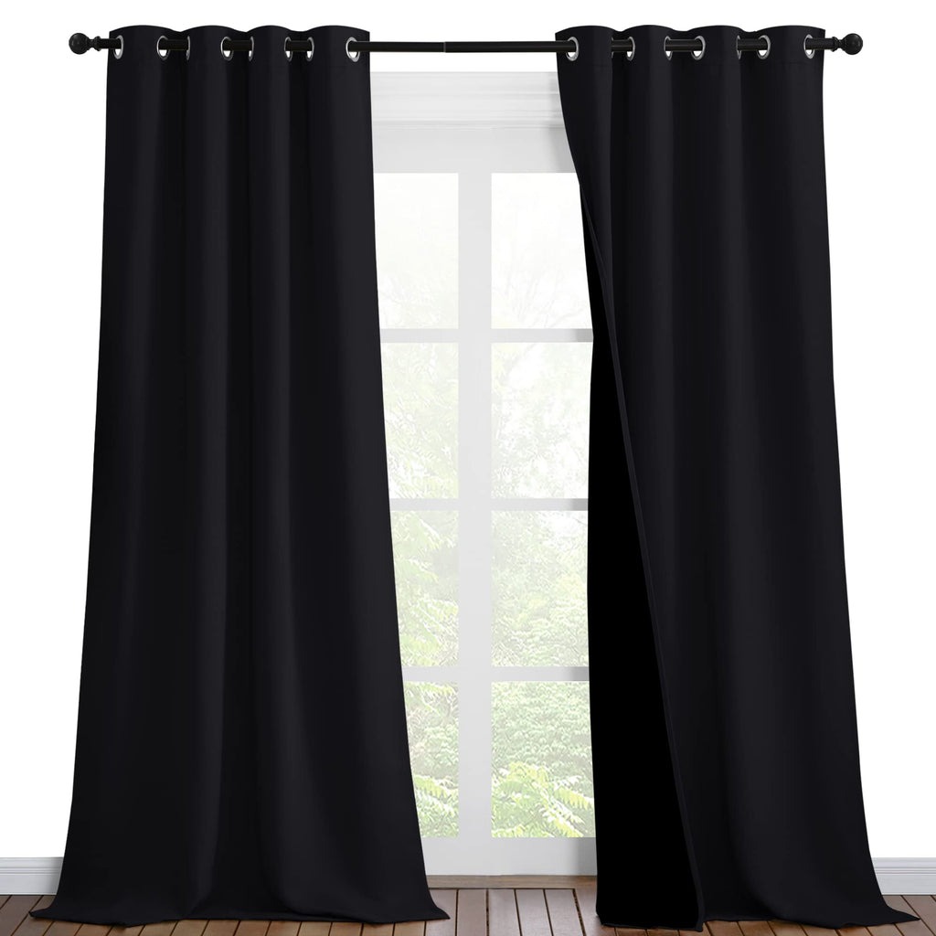 Nicetown Extra Long Truly Blackout Drapes For Hall And Villa, 46-Inch Width Each Panel, 96-Inch Length, Black, 2 Pieces, 100% Blackout Window Curtain Panels With Black Lined For Night Shift Worker
