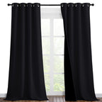 Nicetown Extra Long Truly Blackout Drapes For Hall And Villa, 46-Inch Width Each Panel, 96-Inch Length, Black, 2 Pieces, 100% Blackout Window Curtain Panels With Black Lined For Night Shift Worker