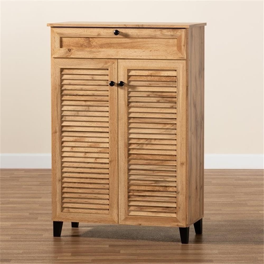 Baxton Studio Coolidge Modern and Contemporary Oak Brown Finished Wood 5-Shelf Shoe Storage Cabinet