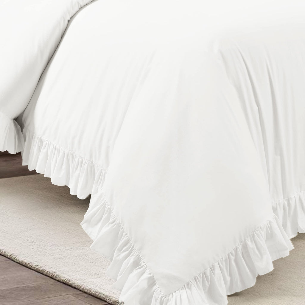 Lush Decor Reyna Ruffle 100% Cotton Duvet Cover Set - 3 Piece Cozy Ruffled Bedding Set - Timeless Elegance And Comfort - King, P