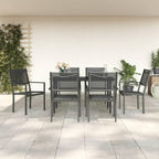vidaXL 5-Piece Patio Dining Set with Ergonomic Chairs and Glass Tabletop - Sturdy Powder-Coated Steel and Textilene Material, Black