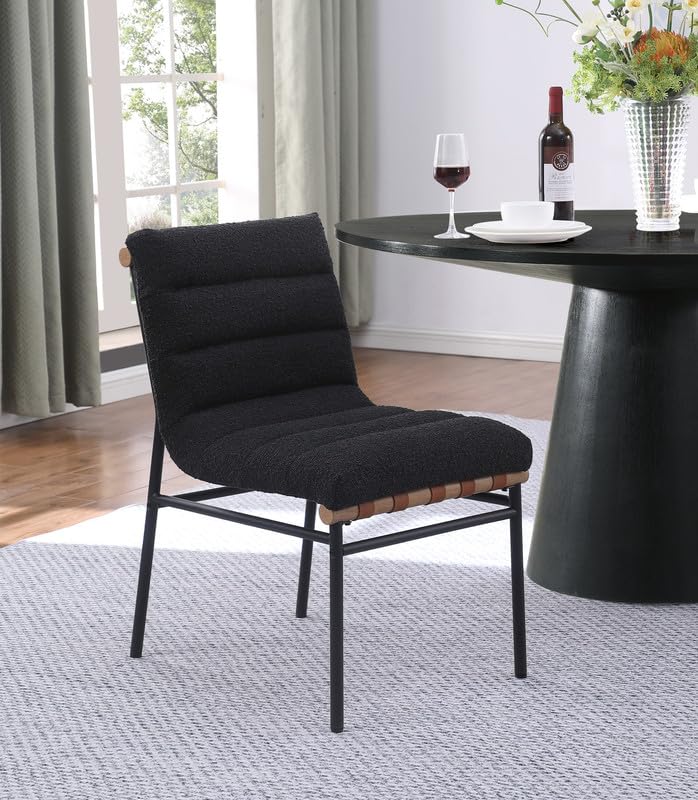 LILOLA LIVING Lahni Dark Gray Boucle Fabric Set of 2 Dining Chair with Black Iron Legs