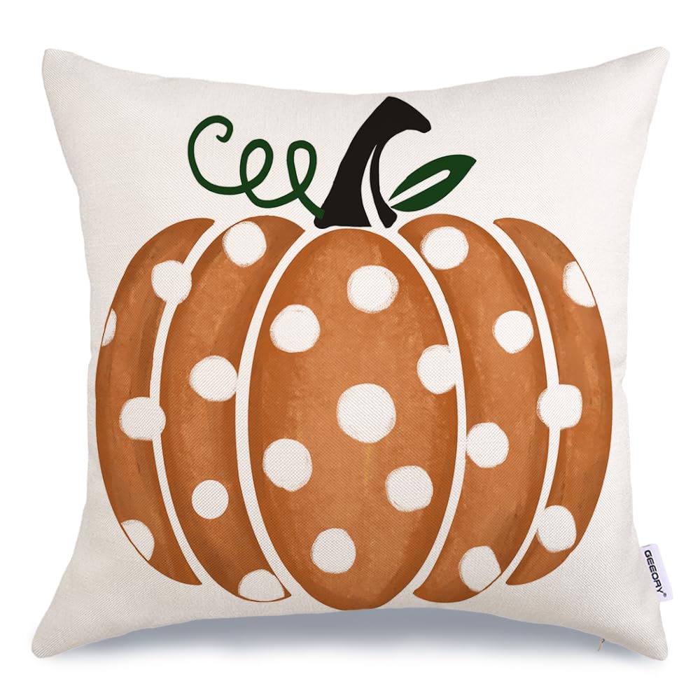 GEEORY Fall Pillow Covers 16x16 inch Polka Dots Pumpkin Throw Pillow Covers for Fall Thanksgiving Decorations Fall Party Pillows