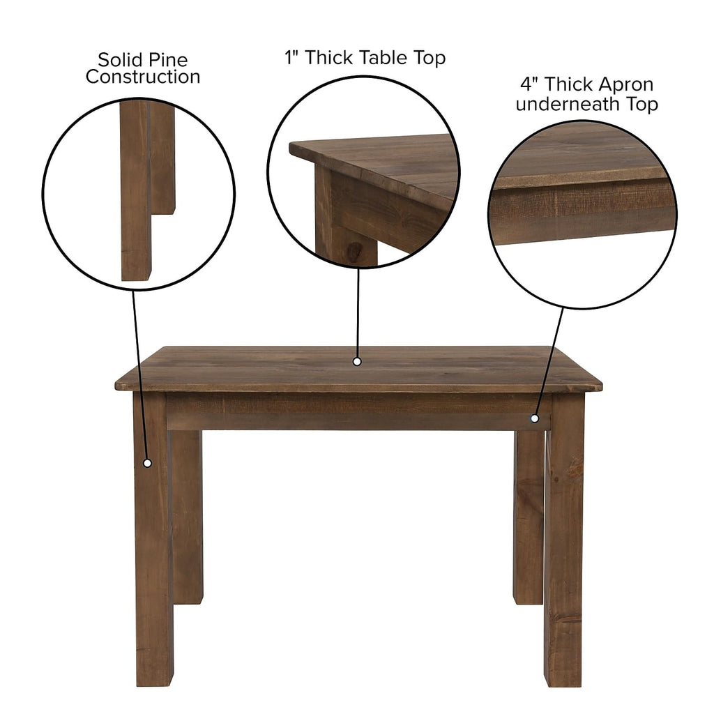 Flash Furniture Hercules 46" X 30" Rectangular Antique Rustic Solid Pine Farm Dining Table