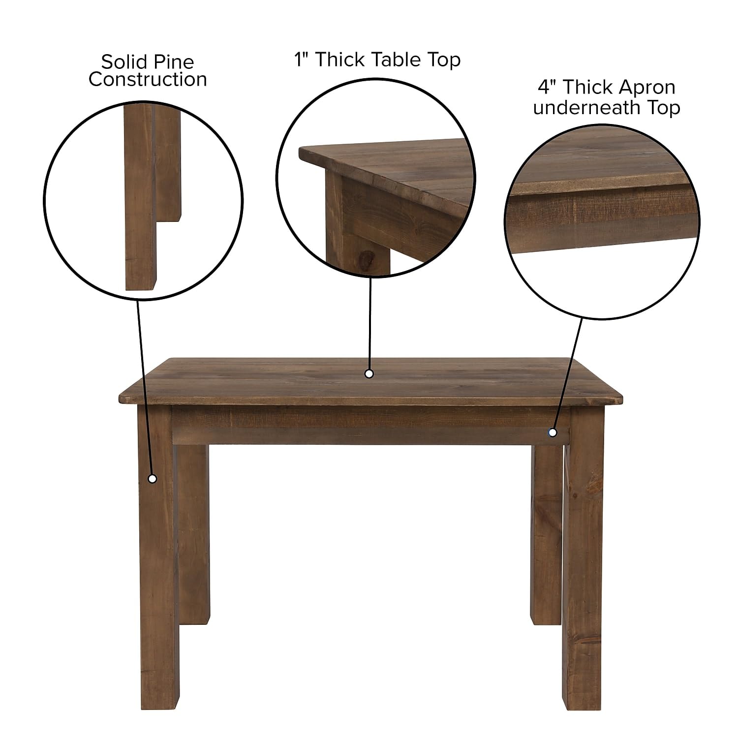 Flash Furniture Hercules 46" X 30" Rectangular Antique Rustic Solid Pine Farm Dining Table