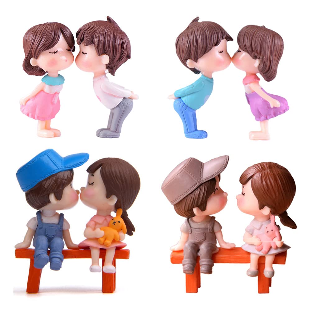 Doyifun 8Pcs Miniature Couple Lover Figurines Chair Boy&Girl Kiss Dolls Cake Topper Micro Landscape Ornaments Fairy Garden Craft