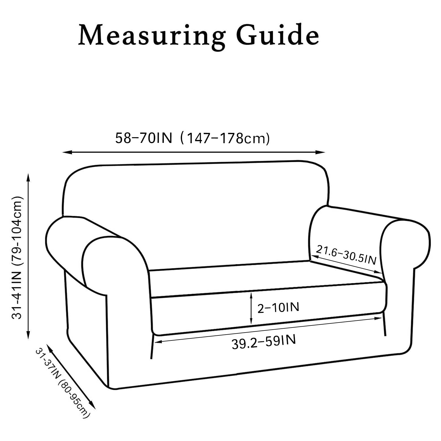 Turquoize Stretch Sofa Slipcover 2 Pieces Sofa Cover Couch Cover For 2 Cushion Couch Washable Furniture Protector Covers With Elastic Bottom Feature Thick Jacquard Fabric (Loveseat, Charcoal Gray)