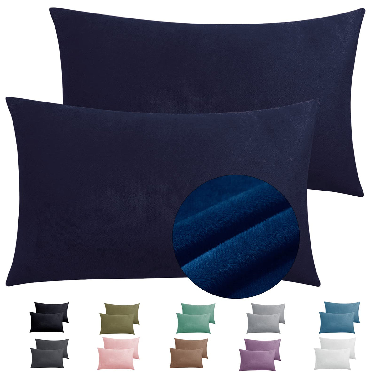 2 Pack Zippered Velvet Standard Pillowcases, Super Soft And Cozy Luxury Fuzzy Flannel Pillow Cases With Zipper, 20X26 Inches, Na