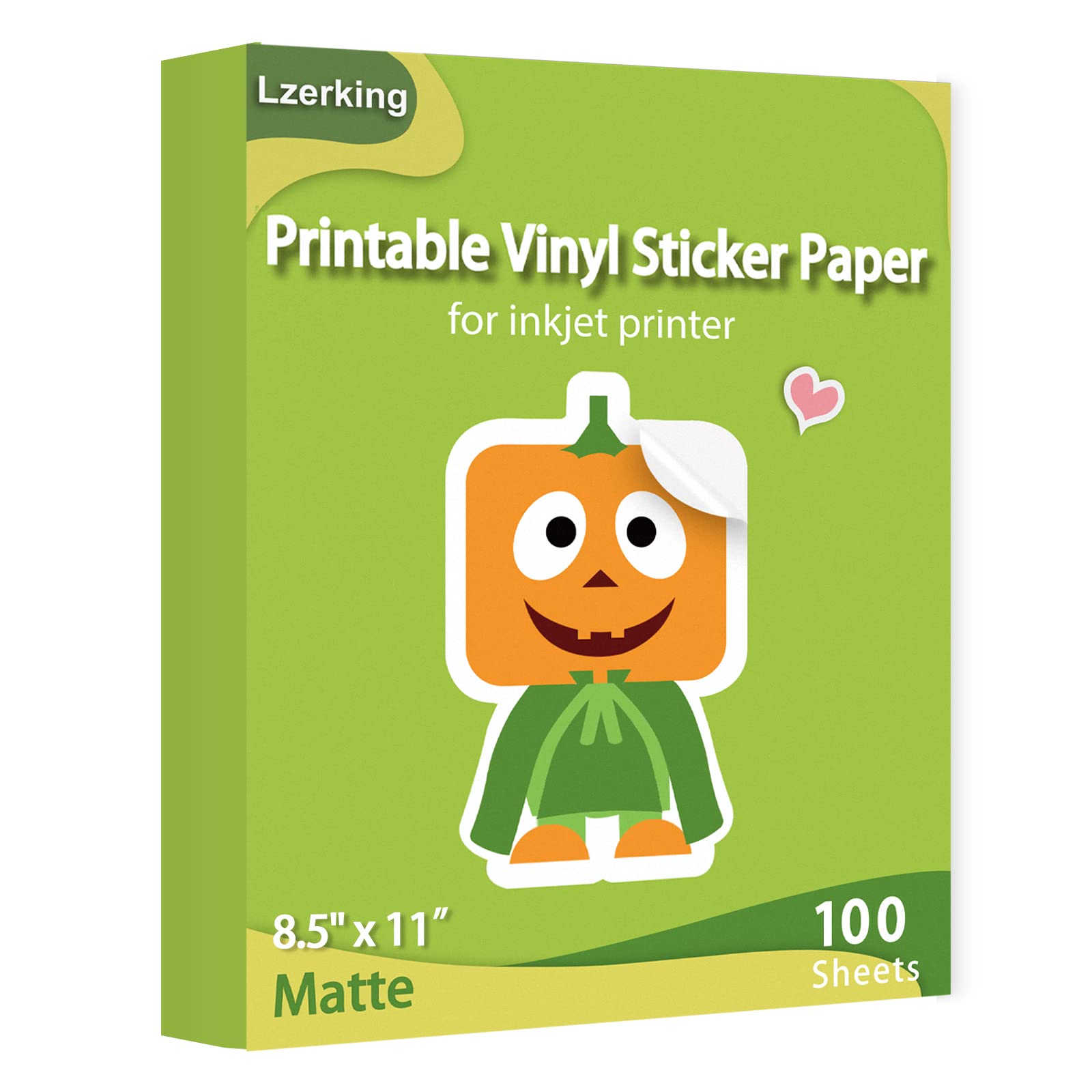 Lzerking Printable Vinyl Sticker Paper For Inkjet Printer 100 Sheets Matte White Waterproof 8.5X11 Inches
