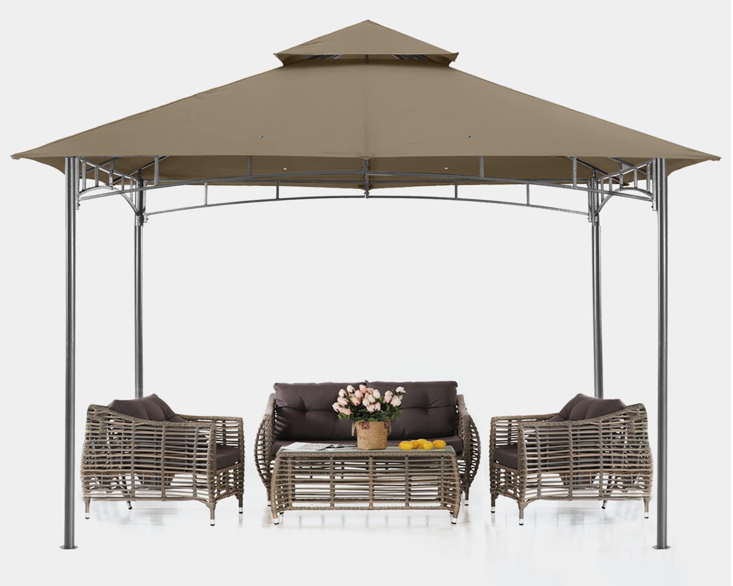 Abccanopy Gazebos For Patios 8X8 - Outdoor Steel Frame Gazebo For Lawn Backyard Garden Deck (Khaki)