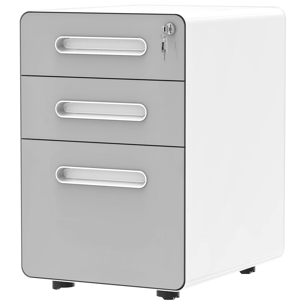 Yitahome 3-Drawer Rolling File Cabinet, Metal Mobile File Cabinet With Lock, Filing Cabinet Under Desk Fits Legal/Letter/A4 Size For Home/Office, Fully Assembled-Gray And White