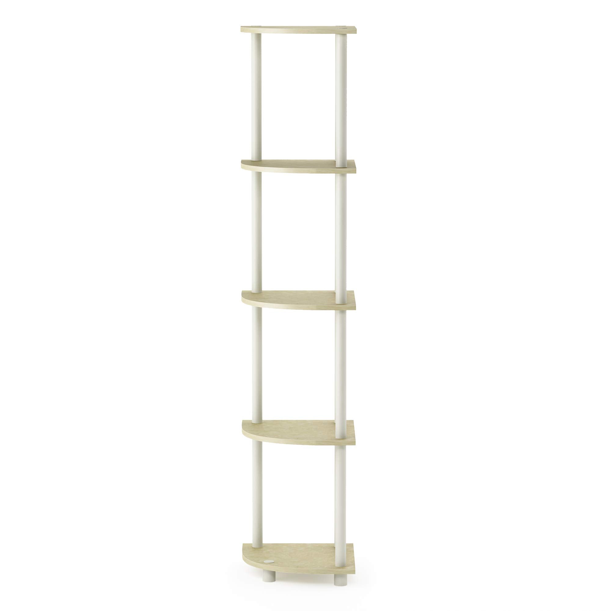 Furinno Turn-N-Tube 5 Tier Corner Display Rack Multipurpose Shelving Unit, 1-Pack, Cream Faux Marble/White