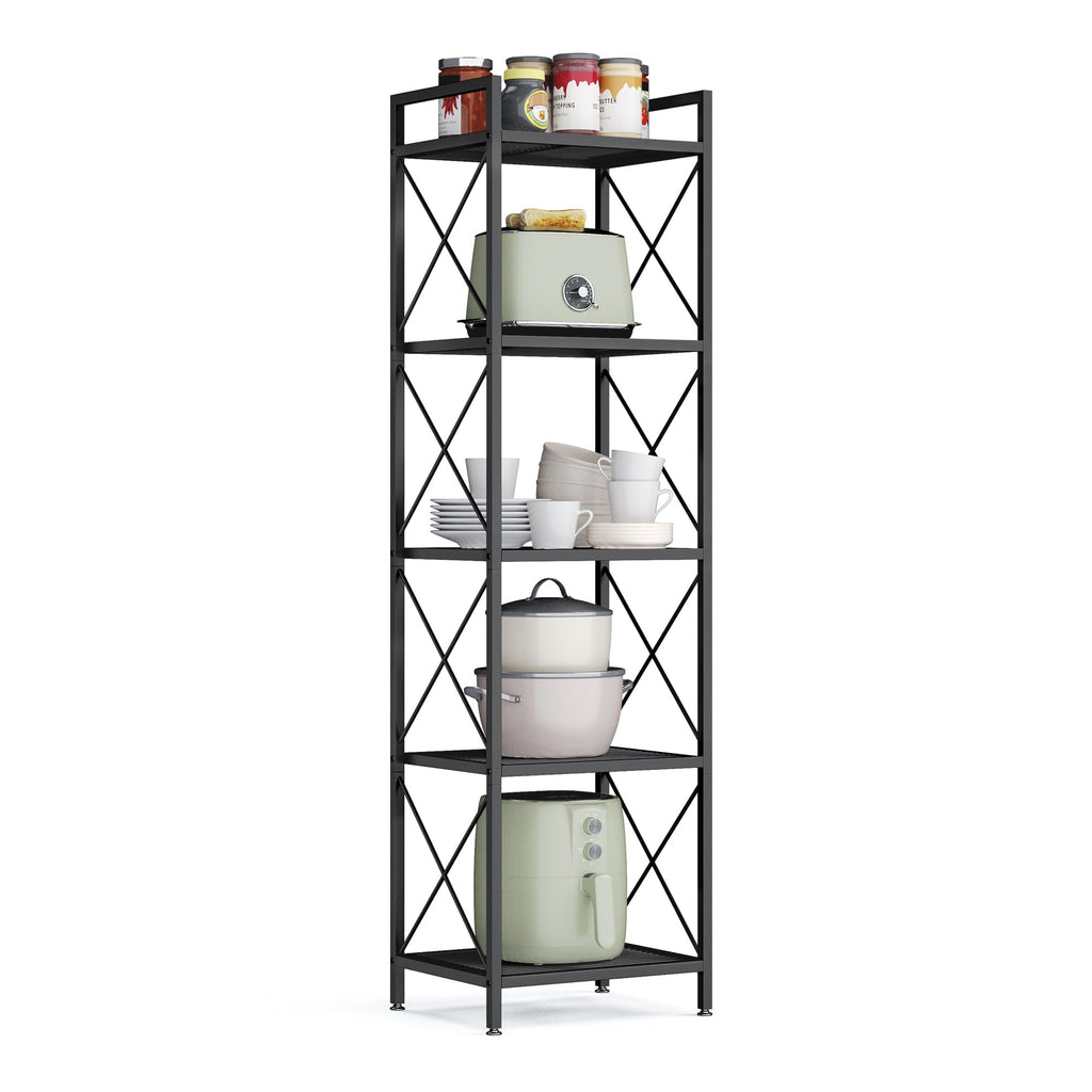 Songmics 5-Tier Metal Storage Rack, Shelving Unit With X Side Frames, Dense Mesh, 12.6 X 15.7 X 57.3 Inches, For Entryway, Kitchen, Living Room, Bathroom, Industrial Style, Ink Black Ubsc145B01