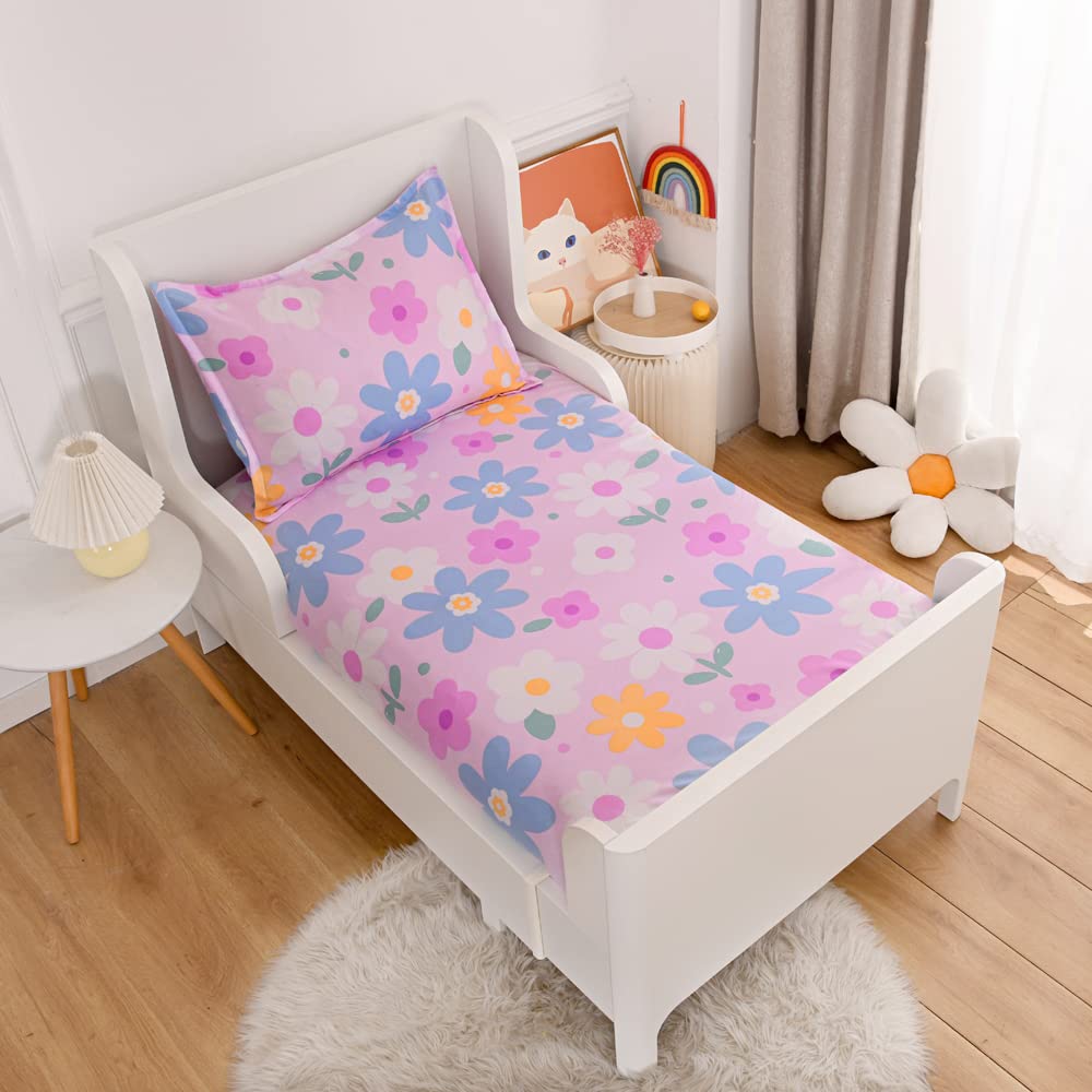 Kwlover 2Pc Soft Bed Fitted Sheet And Pillowcases Set,Purple Flower Printed Sheets For Kids Twin Size Bed