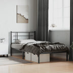 vidaXL Black Metal Bed Frame-Single 39.4"x78.7" with Headboard and Storage Space - Durable Steel Construction - Elegant Bedroom Furniture