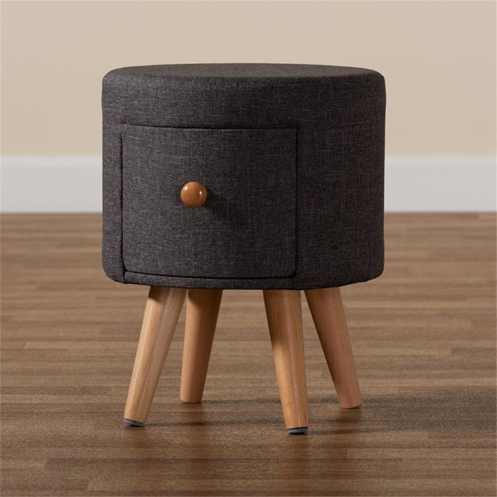 Baxton Studio Rocco Modern Transitional Dark Grey Fabric Upholstered and Oak Brown Finished Wood 1-Drawer Ottoman Stool