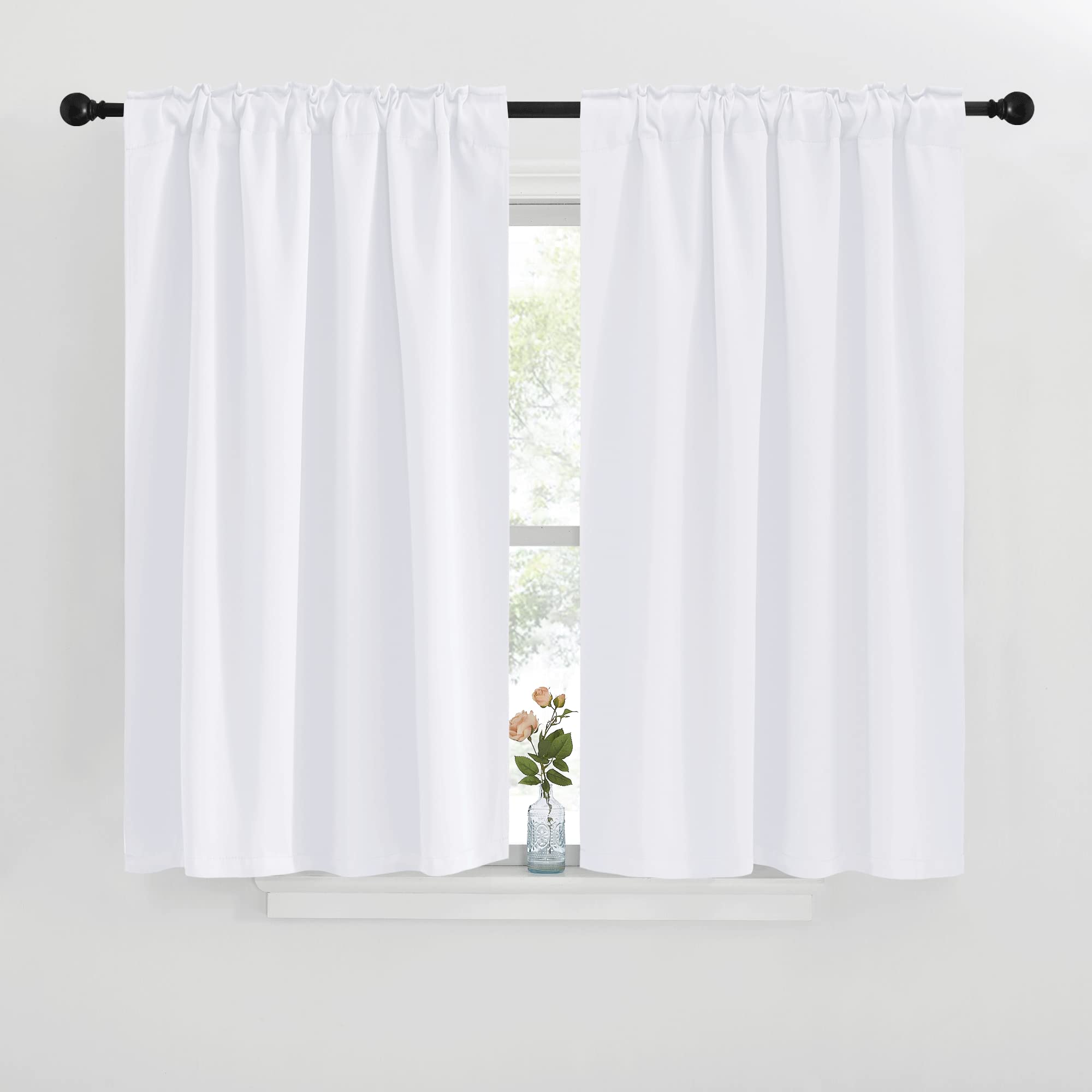 Nicetowm Window Treatment Curtain Panels - (White Color) W42 X L40, 2 Pieces, Semi Blackout Window Treatment Drape Panel For Kids Bedroom
