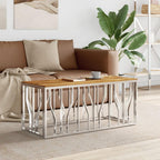 vidaXL Stainless Steel Wood Coffee Table - Modern Acacia Centerpiece Table, Silver/Brown, Easy Clean, 43.3x17.7x17.7 in