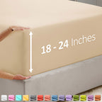 Nestl Beige Twin Xl Fitted Sheet Only, Extra Deep Pocket Fitted Bed Sheet, 1800 Microfiber Xl Twin Fitted Sheet, Ultra Soft Fitted Sheet Twin Xl Fits Up To 24 Inch Mattress