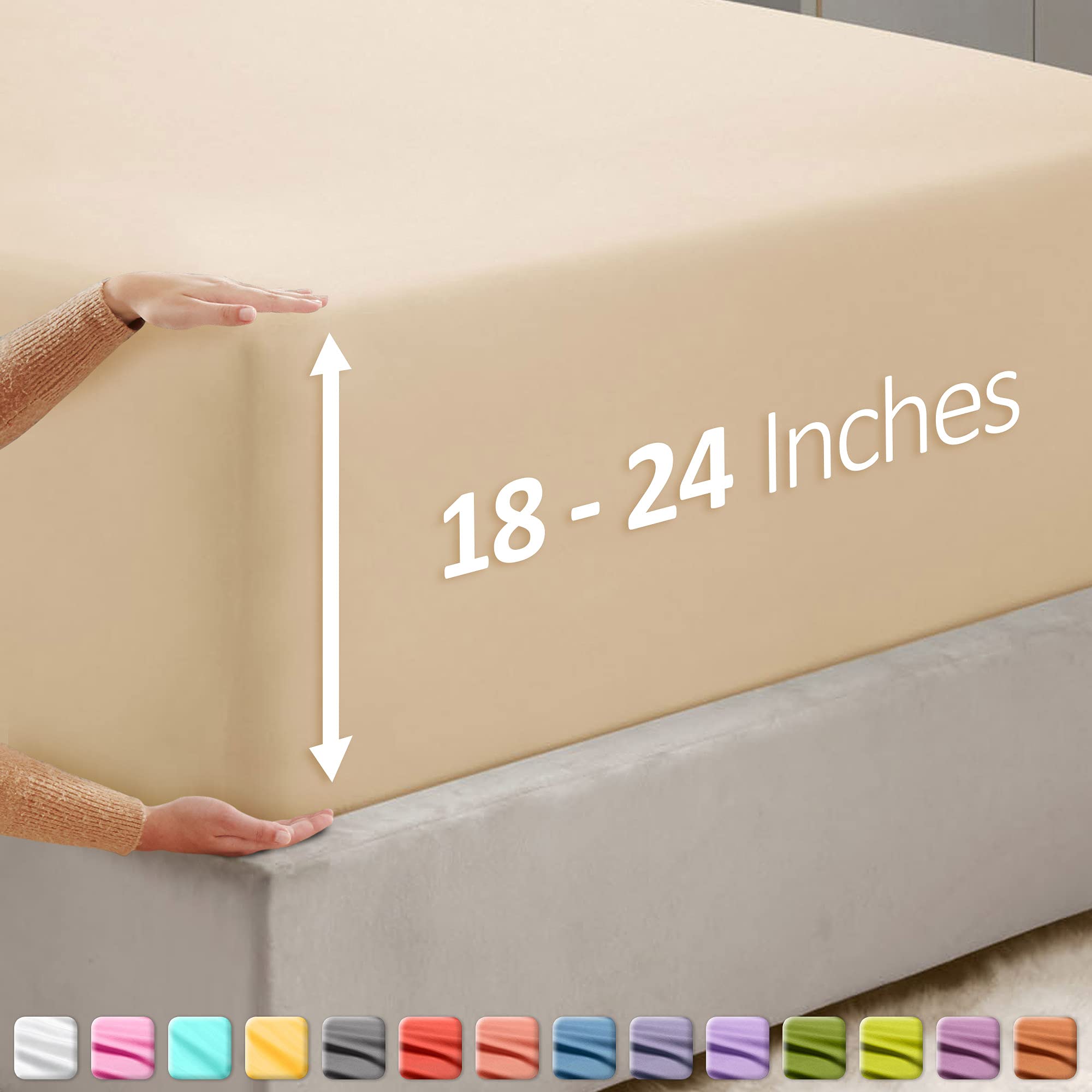 Nestl Beige California King Fitted Sheet, Extra Deep Pocket Cal King Fitted Sheet Only, 1800 Microfiber Fitted Bed Sheet, Ultra Soft Fitted Sheet California King Fits Up To 24 Inch Mattress