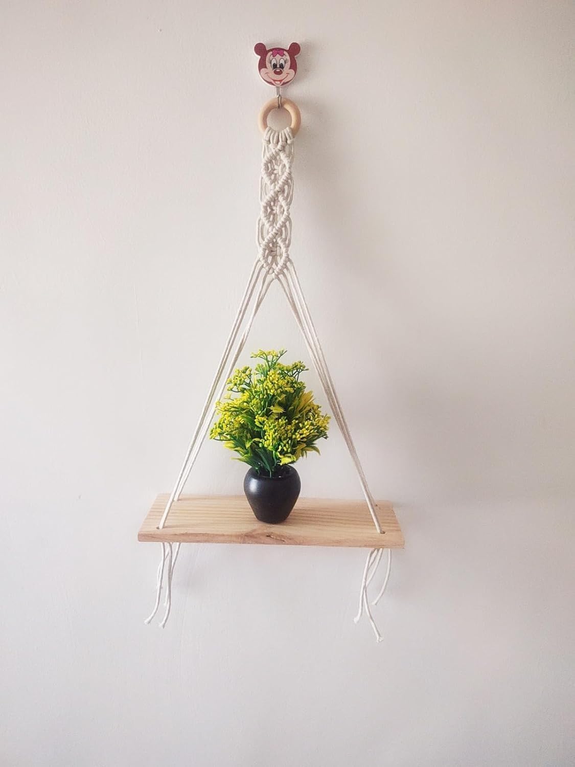 Ganvia Hanging Shelf For Plants And Decor, Pine Wood Plank With Cotton Cord, Perfect For Displaying Small Photo Frames, Quotes, 