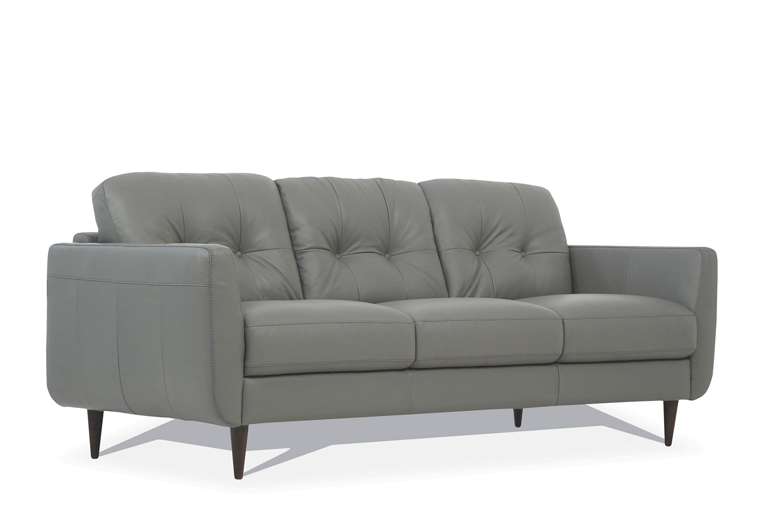 Benjara Leatherette Sofa with Tapered Legs and Button Tufted Details, Gray