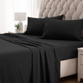 Sleep Zone Nanotex Super Soft Cooling Full Size Bed Sheets Set 4 Piece - Easy Care Fitted Flat Sheet & Pillowcase Sets - Wrinkle Free, Fade Resistant, Deep Pocket 16' (Black, Full)
