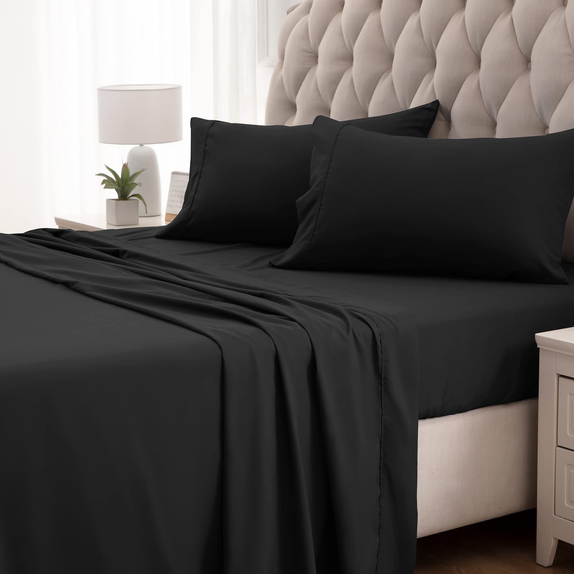 Sleep Zone Nanotex Super Soft Cooling King Bed Sheets Set 4 Piece - Easy Care Fitted Flat Sheet & Pillowcase Sets - Wrinkle Free