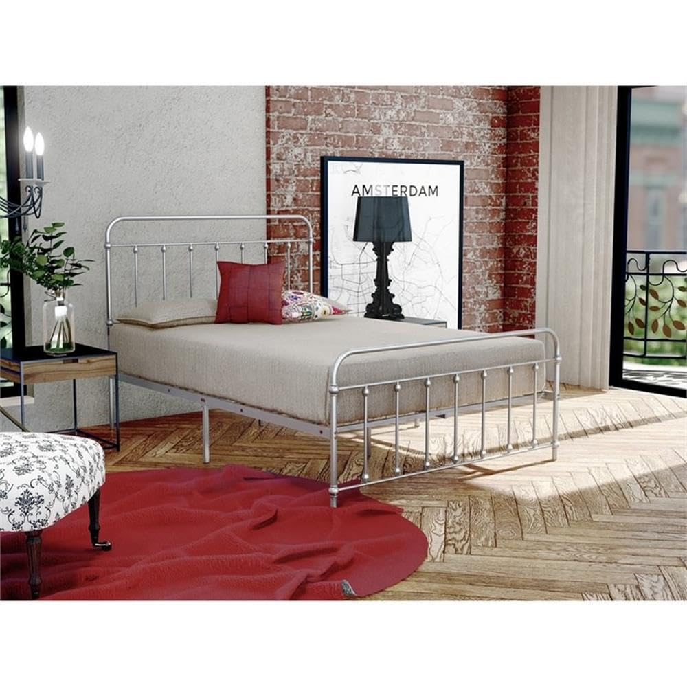 East West Furniture GDFBSIL Garland Full Bed Frame with 6 Metal Legs - Magnificent Bed Frame in Powder Coating Silver Color