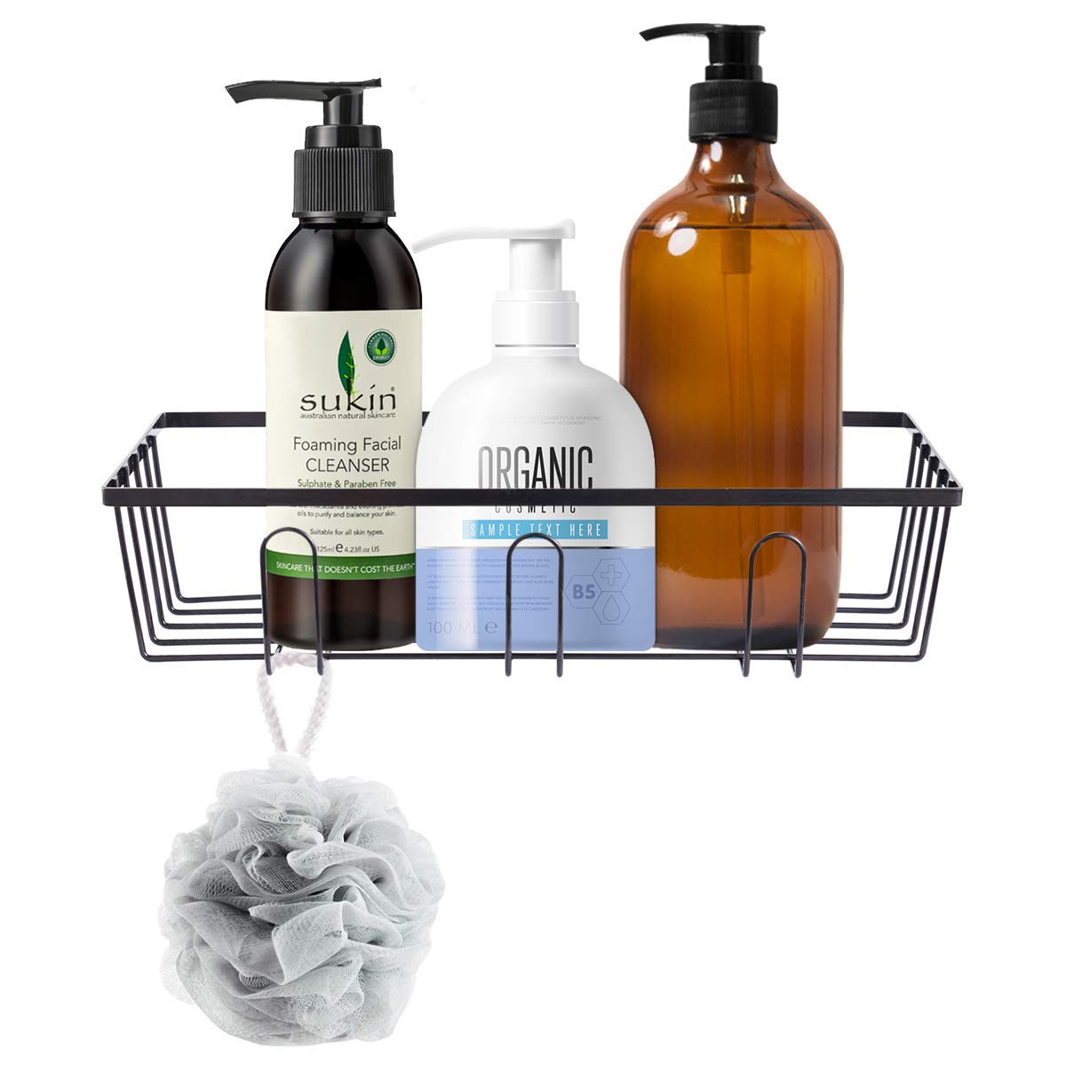 INDIAN DECOR. 28304 Bathroom Shower Caddy Mental Bath Shelf Storage Basket No Damage Basket with Front Hooks for Kitchen,Bathroo