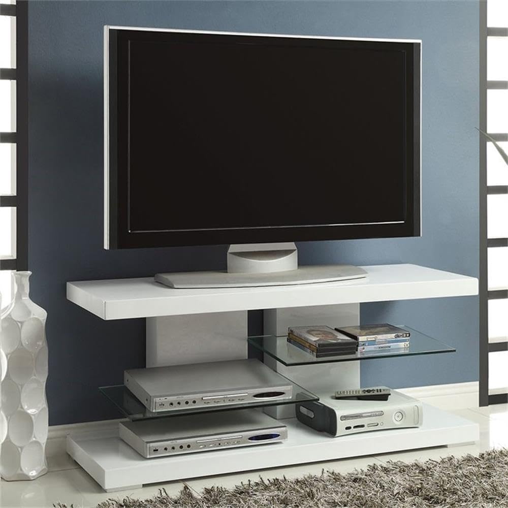 Coaster Furniture TV Stand with Alternating Glass Shelves Glossy White and Clear 700824