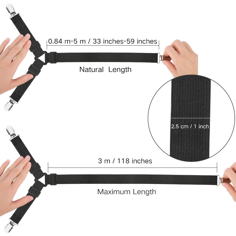 Bed Sheet Fasteners, Adjustable Triangle Elastic Suspenders Gripper Holder Straps Clip For Bed Sheets, Mattress Covers, Sofa Cus