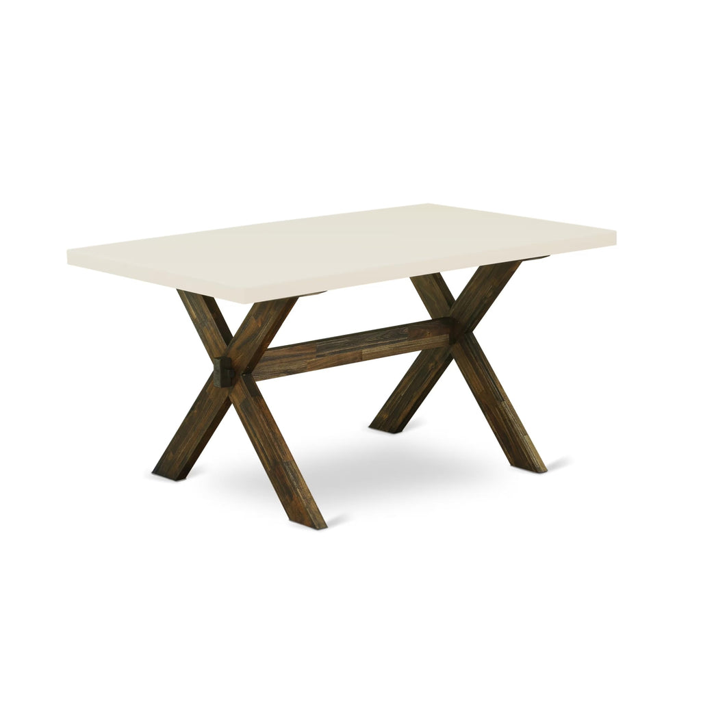 East West Furniture X726Mzn32-6 6 Piece Kitchen Table Set Contains A Rectangle Dining Table With X-Legs And 4 Light Beige Linen Fabric Parson Chairs With A Bench, 36X60 Inch, Multi-Color