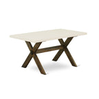 East West Furniture X726Ab747-7 7 Piece Modern Dining Table Set Consist Of A Rectangle Wooden Table With X-Legs And 6 Light Sable Linen Fabric Parsons Dining Chairs, 36X60 Inch, Multi-Color