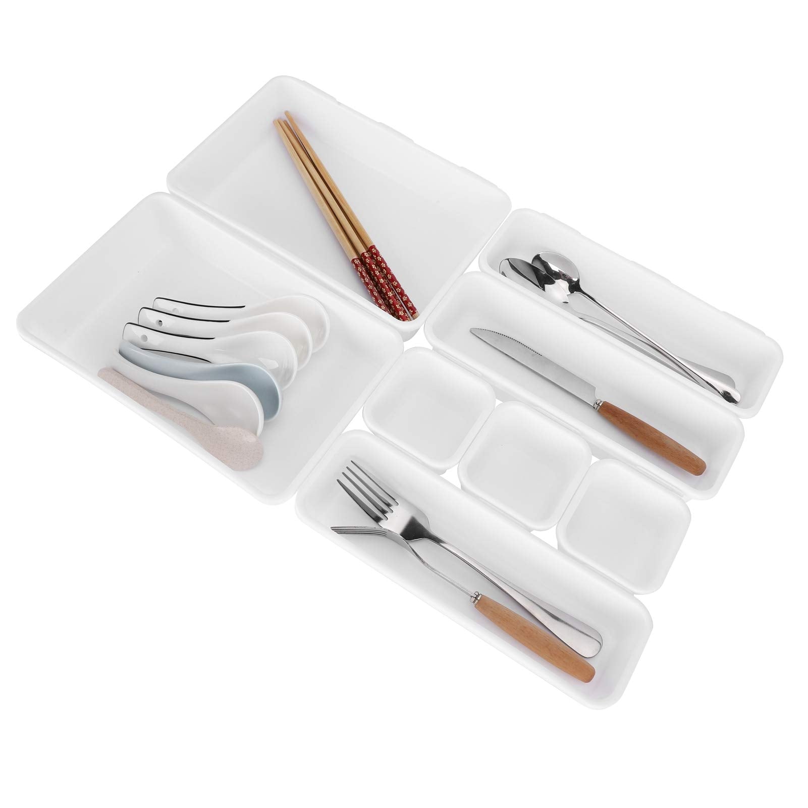 Desk Drawer Organizer Trays, Safe Grooved Drawer Dividers, Convenient Kitchen For Bathroom Workshop Bedroom(White)