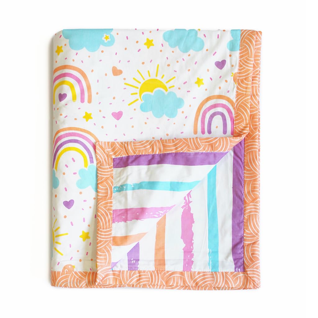 Silverlinen Over the Rainbows 100% Cotton 3 Layer Reversible Single Blanket Dohar for Kids  Multicolour  60 in x 88 in
