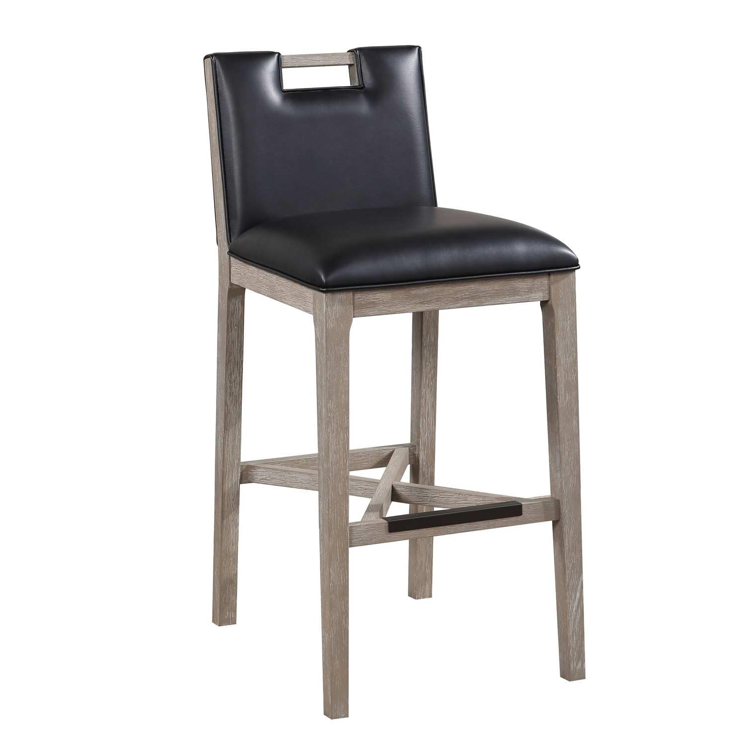 American Woodcrafters Jakarta Solid Wood with Black Bonded Leather Bar Stool